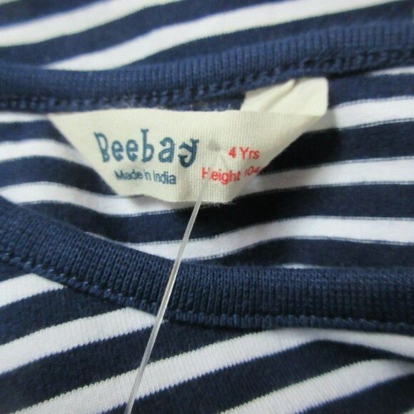 Beebay Size 4 Organic Cotton Stretch Navy & White Stripe Long Sleeve Tee Top NEW - Picture 4 of 5